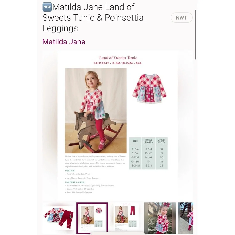 Matilda Jane Baby Christmas Tunic Legging Set Size 6-12M Red Holiday Santa Photo